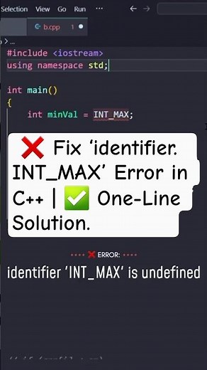 ❌ Fix ‘identifier INT_MAX’ Error in C++ | ✅ One-Line Solution #error #solve #shorts
