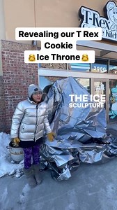 2.7K views · 204 reactions | Revealing our new T Rex Ice THRONE  Come by for the Ice Sculpture Exploration where you can find sculptures like this all weekend long ❄️! You can buy your Ice Sculpture Exploration maps at the shop! Thanks to Minnesota Ice and GetKnit Events for such an awesome event ❤️ | T-Rex Cookie Company, LLC | Facebook