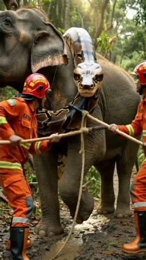 Giant Python Attacks Elephant! Brave Firefighters Rescue Mission 🐘🐍#shorts