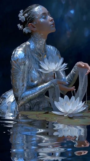 “Ethereal Beauty in Motion | Surreal AI Liquid Silver Animation”