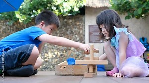 building wood blocks, plan and strategy Stock Video