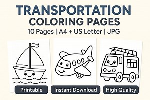 Transportation Coloring Pages for Kids | 10 Printable Vehicles | A4   US Letter | Instant Download PDF   JPG - Etsy