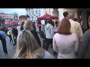 Walking along Nevsky Prospect in Saint Petersburg, Russia and Metro Station