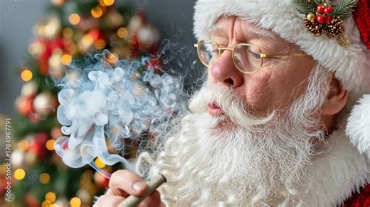 Video of jubilant laughing Santa Claus smoking weed joint, setting bad example