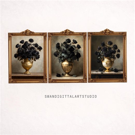 Black Roses Gothic Art Prints, Dark Floral Still Life Set (digital Download) - Etsy