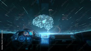 Inside of Future hybrid cars, Brain connect digital lines, expanding artificial intelligence, 4k movie. 1. Stock Video