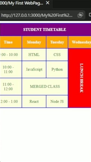 Create a Student Timetable in HTML & CSS | Easy Table Project 💻 #shorts