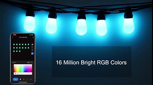 Smart Outdoor String Lights, RGB String Lights 48ft 15 LED Bulbs, APP Control Compatible with Alexa, Music Sync Color Changing, Strand for Patio Backyard Garden Porch Wedding Paty