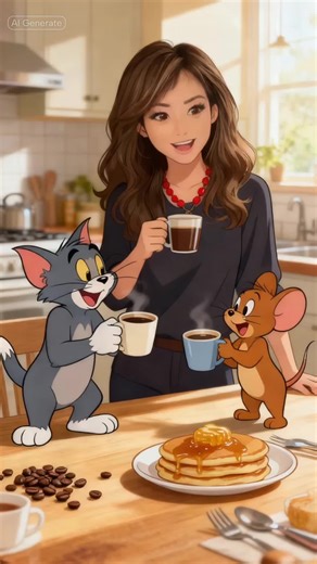 Good morning 😃 The best way to start your day is with a great cup of coffee ☕️ with friends#ai##funwithai#tomandjerry