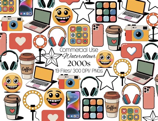 19 2000s Retro Clipart – Smartphone PNG, Social Media Icon Graphics, Laptop Camera Influencer Clipart - Etsy