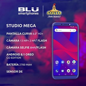 Ahorrá y viví más con STUDIO MEGA (2018) de BLU SMARTPHONES, de venta en todos los Gollo del país. #BoldLikeUs 🔝📱 ✅ Pantalla Curva de 6.0 ¨ HD ✅ Cámara de 13MP 2MP/flash. Cámara frontal de 8MP con flash. ✅ Ram 1 GB, 16 GB interno expansible hasta los 64GB. ✅ Android 8.1 OREO Go Edition. ✅ Sensor de Huella. | BLU Costa Rica