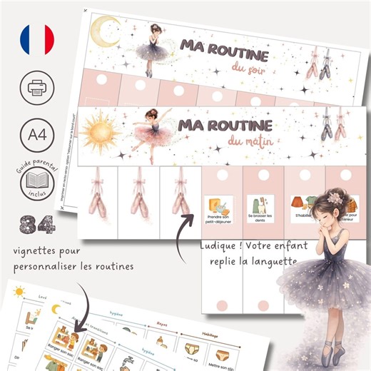 Tableaux de routine enfant matin et soir –Danseuse ballerine– Emploi du temps visuel à imprimer – Autonomie et rituels apaisés – Montessori - Etsy France