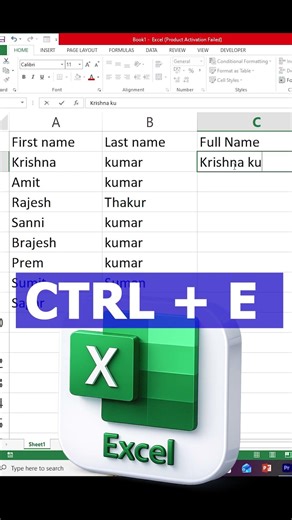 🔥Excel Flash Fill Magic 😲| Ctrl + E से पूरा काम ऑटोमैटिक! #shorts #excel #exceltips #basiccomputer