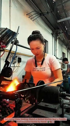 Satisfying Glass Sealing: Watch a Skilled Worker Seal a Double-Wall Insulated Bottle by Hand! 🌾🦀↓