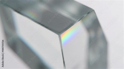 Macro shot of a pristine glass edge with a vibrant, thin rainbow fringe Close-up, focusing on the optical light dispersion along the object's contour