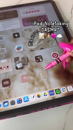 iPad note-taking ASMR SOUND ON🔊 I always write out my notes by hand first. I then go back and use the handwriting to text feature to make them neater and more organized in a way I will understand and remember. I then use graphics that I find using the safari app. How do you take your notes? Follow to learn how to use your iPad 🩷 In this reel: 📱iPad Pro 12.9” 5th Gen & Apple Pencil 2 📓Capable 16-Subject Notebook (in my Etsy shop and website) App: Goodnotes 6 Font Used: DGPNotes (in my Etsy sh