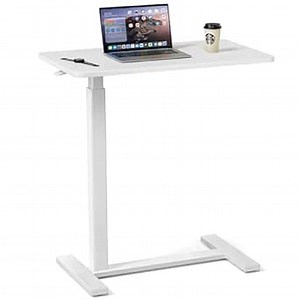 Mobile Bed Laptop Desk with Lockable Wheels and Height Adjustment Function Versatile Overbed Table for Hospital Bedside and Efficient Home Office, White