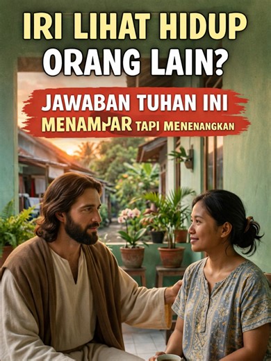 Iri Lihat Hidup Orang Lain? Jawaban Tuhan Ini Menampar Tapi Menenangkan Deskripsi Kadang tanpa sadar, kita sering membandingkan hidup kita dengan orang lain. Lihat rumah tangga orang lain terasa lebih bahagia. Lihat pasangan orang lain terasa lebih ideal. Lihat keuangan orang lain terasa lebih tenang. Lalu hati mulai berkata, “Kenapa hidupku tidak seperti mereka?” Tapi Tuhan mengingatkan kita bahwa apa yang terlihat indah di luar belum tentu membawa damai di dalam. Yang terlihat “sempurna” belum