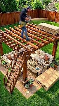 Outdoor Mini Bar Built on a pergola roof in the backyard