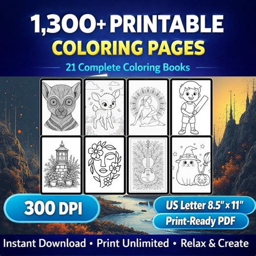 Ultimate Printable Coloring Bundle | 21 Coloring Books, 1300 Pages | Adult & Kids Instant Download - Etsy