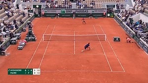 Benoit Paire catches ball in the frame of his racquet, somehow