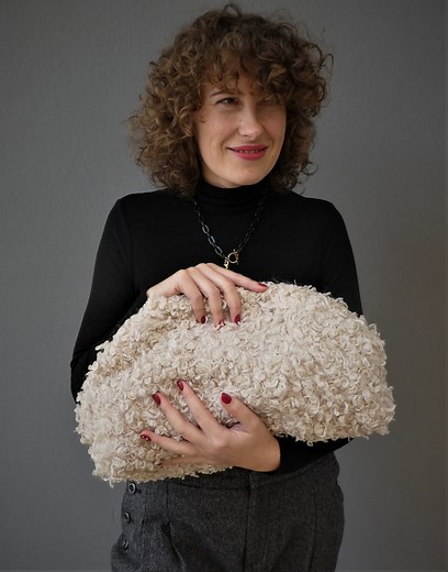 Curly Fabric Dumpling Clutch, Ivory Cream Black Brown White Cloud Bag, Oversized Curled Soft Handbag, Faux Fur Retro Purse, Large Plush Bag - Etsy