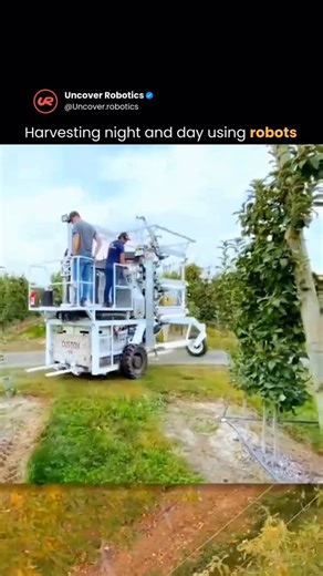 AI & Robotics on Instagram: "Robotic harvesters are now picking crops both day and night, using computer vision, sensors, and precision robotic arms to identify ripe fruit and harvest it without human intervention. These machines operate directly inside orchards, moving row by row with consistent accuracy. By working 24 hours a day, robotic systems help farms overcome labor shortages, reduce harvesting delays, and pick produce at the optimal moment rather than relying on limited human shifts. Co