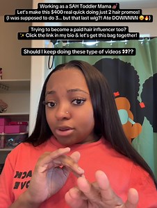 Working as a SAH Toddler Mama 💅🏾 Let’s make this $400 real quick doing just 2 hair promos! Was supposed to do 3 promos… but that last wig ATEEEE 😩🔥 So I’m cashing out after just 2! Wanna get paid to promote hair too? Link in bio. Let’s get you started 💸👩🏽‍🦱 #HairInfluencer #wiginstall #contentcreator #ContentMonetization | Daja Lindsey