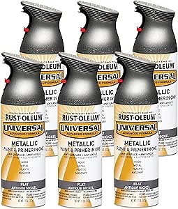 Rust-Oleum 271474-6PK Universal All Surface Metallic Spray Paint, 11 oz, Flat Antique Nickel, 6 Pack