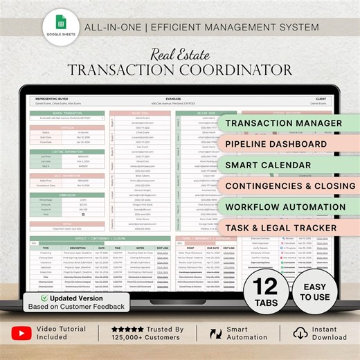 Transaction Coordinator Real Estate Transaction Tracker Realtor Checklist Template Planner Spreadsheet Pipeline Client Tracker Google Sheets - Etsy