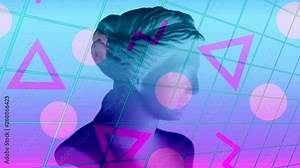 Vaporwave style animation with a statue and retro colors and shapes.