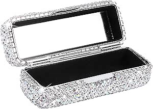 HAKUNA Lipstick Case with Mirror,Rhinestone Crystal Lipstick Organizer Diamonds Lip Gloss Organizer Portable Travel Lipstick Organizer Makeup Cosmetic Storage Holder