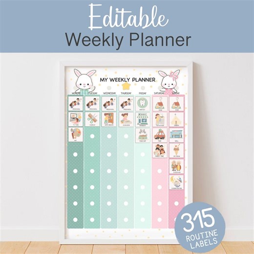 Editable Weekly Routine Chart for Kids Visual Schedule Planner - Etsy UK