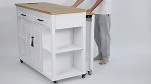 Ximuprmy Gray Wood 47 in. Kitchen Island with 2-Power Outlet, Extendable Dining Table and 2-Drawers for Kitchen Room and Outdoor YXC-47GY-F