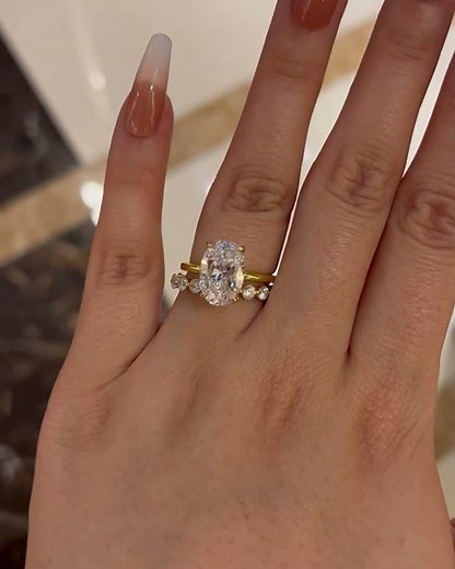 Louily Classic Yellow Gold Oval Cut Simulated Diamond Wedding Set In Sterling Silver