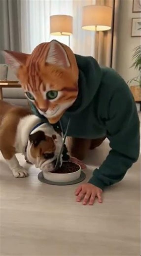 Bulldog Gets Scared by Creepy Cat Mask 😱🐶 #Shorts