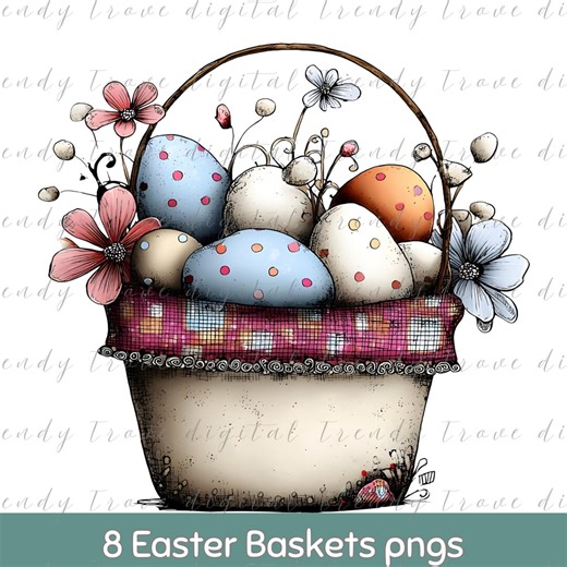 Whimsical Easter Basket Clipart PNG Set, Pastel Egg Basket Illustration, Spring Digital Download - Etsy