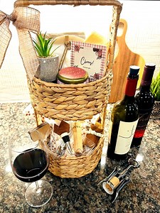 Charcuterie Basket, Wine Tower, Wine and Cheese Lover, Cheeseboard, Spreaders, Candle, Hostess Gift, Entertaining Set, Engagement Present - Etsy