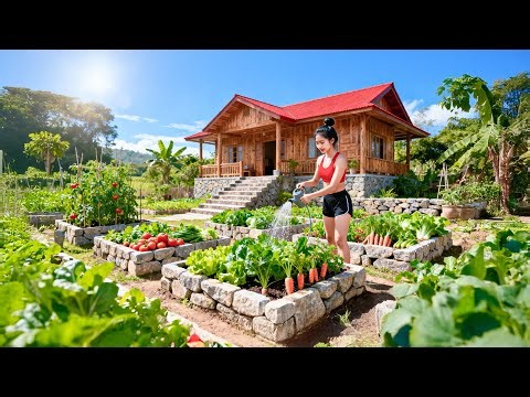 TIMELAPSE - Girl Builds Vegetable Garden Farm From Scratch (30 Days)