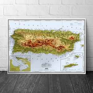 Puerto Rico Map - Vintage Style Print (1901) - Porto Rico Shaded Relief Map - Detailed Topography - Wall Art Print - Etsy