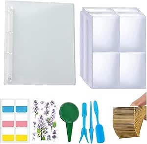 Seed Packet Organizer Kit,1 Seed Envelopes with 25 Pack Seed Storage Organizer Sleeves (4 Pockets Each, Slot Size 5.98" x 4.13"),100Pcs Clear Sheet Protectors For 3 Ring Binder,Large Size