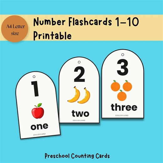 Number Flashcards 1–10 Printable | Preschool Counting Cards Kindergarten Math Activity | Montessori Numbers Toddler Learning A4 Printable - Etsy