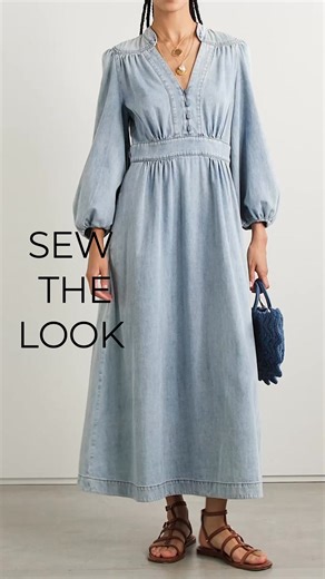 Sew the look with Vogue 💙 Recreate this Zimmermann denim dress of dreams with #V1934. This pattern features very similar design details, with a gathered yoke, standing collar and covered buttons at the front. Use a lightweight denim or denim chambray fabric for the closest match. https://www.sewdirect.com/product/vogue-patterns-v1934/ #SewRecreateTheLook25 #sewthelook #sewrecreatethelook #sewthetrends #getthelookforless | Simplicity McCall's UK