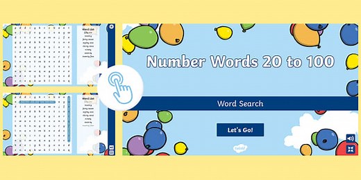 Number Words 20 to 100 Interactive Word Search