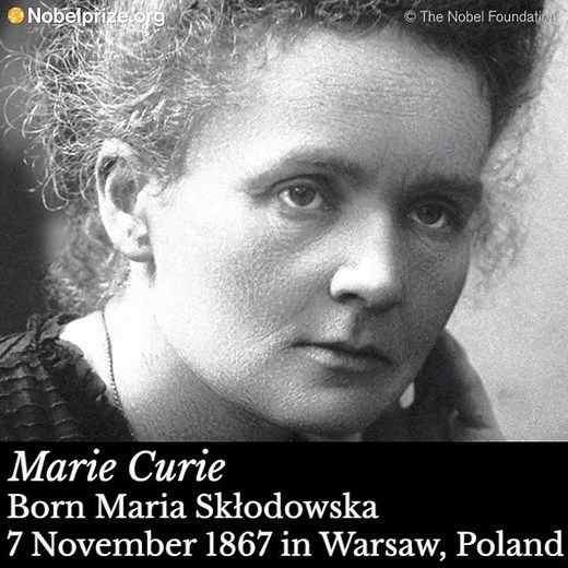 CELEBRATING MARIE CURIE’s 149th BIRTHDAY! #OnThisDay 7 November 1867, Marie Curie was born. She dedicated her life to science, became the first ever female Nobel Laureate as well as the first female professor at the Université Paris-Sorbonne. Marie Curie is still the only individual who has been awarded two Nobel Prizes in two different scientific fields, Physics and Chemistry. Learn more about Marie Curie: goo.gl/i1Ll8A Music: Epidemic Sound. | Nobel Prize