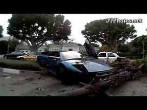 Lamborghini Murcielago crashing into palm tree In Beverly Hills