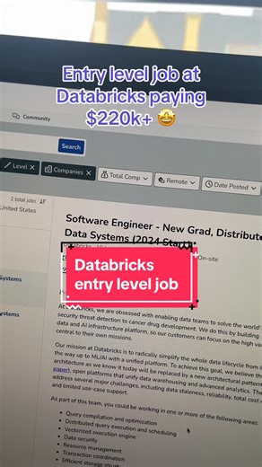 Entry level postion at Databricks #softwareengineer #tech #techtok #career #job
