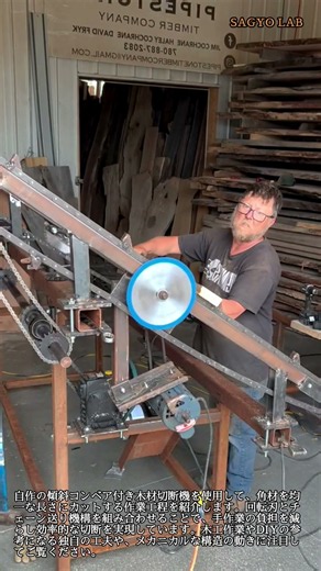 自作の木材自動切断機で角材を連続カット #worker #process #woodworking #carpentry #machinery