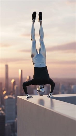 A man handstand push edge of the roof #cartoon #animation #handstandpushup #rooftop