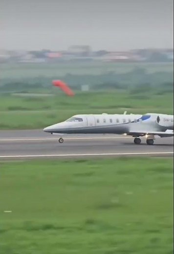 Sleek, swift, and sophisticated - the Learjet 45XR, touching down with precision and power.